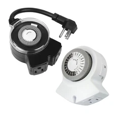 CP 2-Outlet 1 Indoor/1 Outdoor 24 Hour Mechanical Timer w/ 6 in Cord, CPCO95002