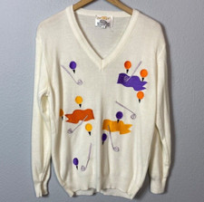 Vintage Cyn Les Creations Golf V-neck Sweater Small Grandmacore Grandma Colorful