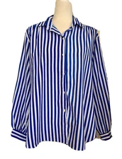 Women’s Blue White Stripe Button-Up Relaxed Long Sleeves Sz Large by All Hours