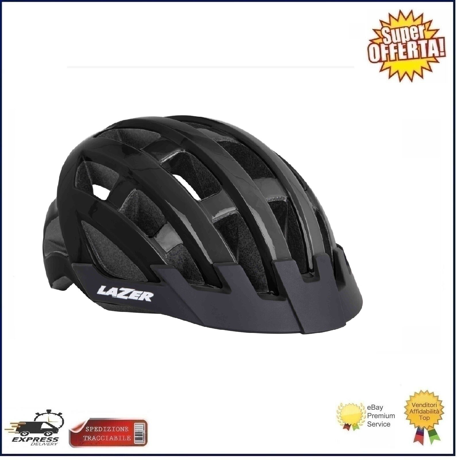 Casco Lazer Compact Ciclismo Bici Mtb E-Bike Bicicletta Nero Misura 54-61cm