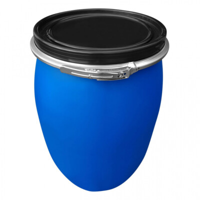  120 L Weithalsfass Kunststoffdeckelfass mit Spannring, Blau, UN Zulassung