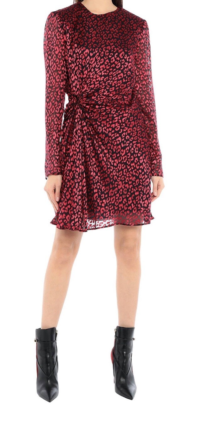 Abito leopardato SAINT LAURENT Paris nero rosso taglia FR34 nuovo con etichette prezzo di listino £2330!!