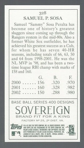 Sammy Sosa 2003 Topps 205 Sovereign Green Exclusive Pose EP Card# 328 - Image 4 of 4