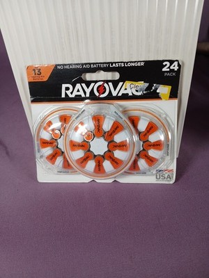 Rayovac Size 13 Hearing Aid Batteries 24 Pack Zinc Air 1.45V Orange Tab Exp 2027