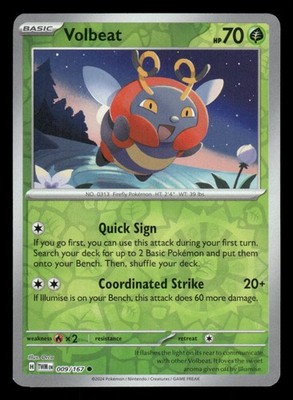 Volbeat 009/167 Common Twilight Masquerade Pokemon Reverse Holo Near Mint