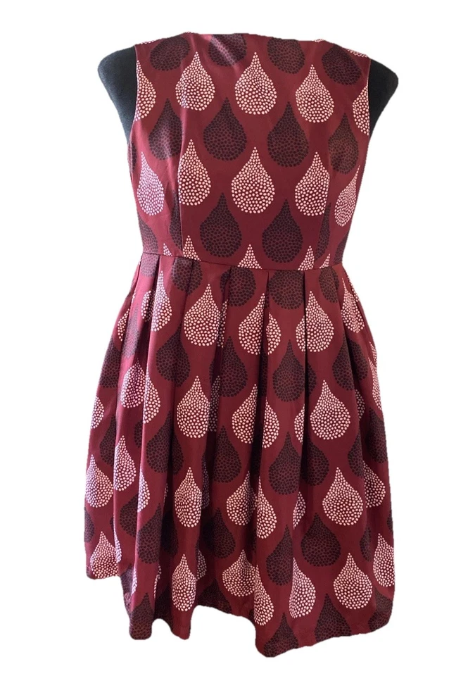 Dear Creatures Berry Harper 60s Style Teardrop Print Retro Dress / Pockets Small - Image 2 of 4