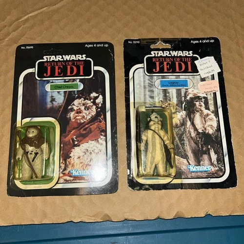 Lot Of 2 Vintage Kenner Moc Star Wars Figures,65 Back Chief Chirpa, 77 Logray