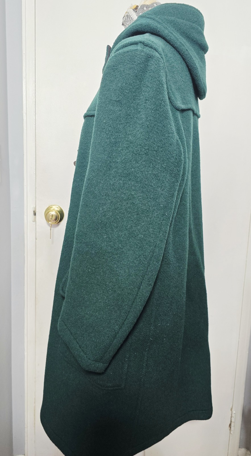 Rare Vintage 80's BURBERRY Nova Check Lined Wool Duffle Coat Green Size Large image 5