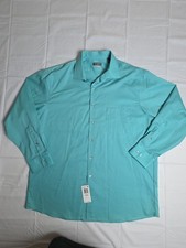 Van Heusen Dress Shirt Men 17- 32/33 Green Wrinkle Free Regular Fit Button-Up