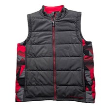 Under Armour Puffer Vest Kids Youth Large Grey Red Polyester Quilted Loose Fit