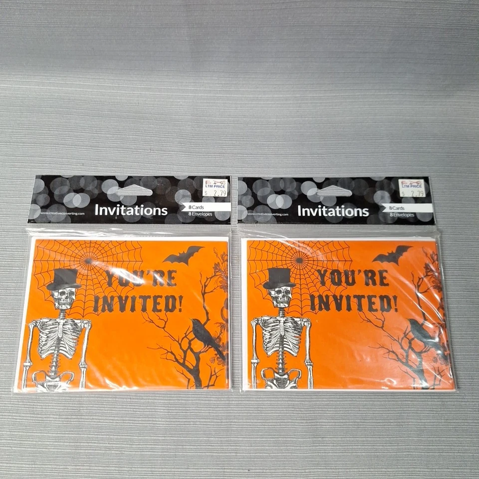 Halloween Invitations w Envelopes Skeleton "You're invited!" 8 per Pack 2 Packs - Image 2 of 4