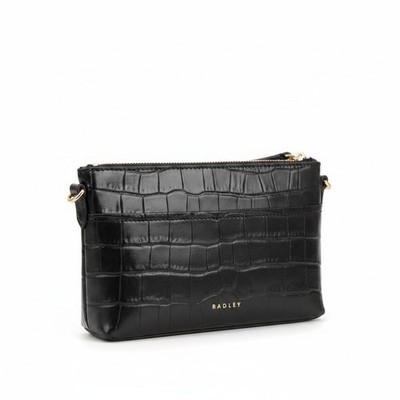 Radley London Pockets Mini Leather Faux Croc Zip Crossbody Bag Black