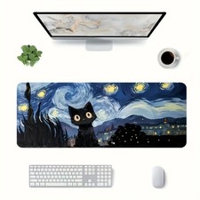 40 90cm1pc Van Gogh Starry Night Cat Abstract Art Mouse Pad - Large Gaming Off