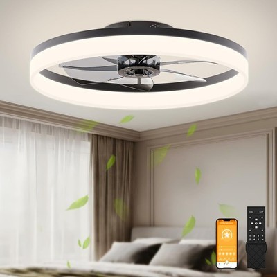 VOLISUN Low Profile Ceiling Fan with Light 23.6 Inch Black