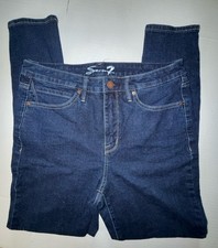 Seven7 Skinny Jeans Blue Dark Wash Stretch Denim Button Logo Women