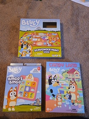Hasbro Candy Land Bluey Edition Board Game+Bingos Bingo+Bluey Scavenger 100% Com