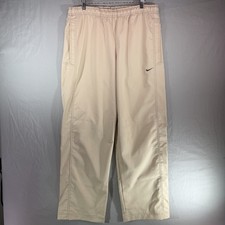 Vintage Nike Track Pants Mens Medium Beige Windbreaker Joggers Swoosh Silver Tag