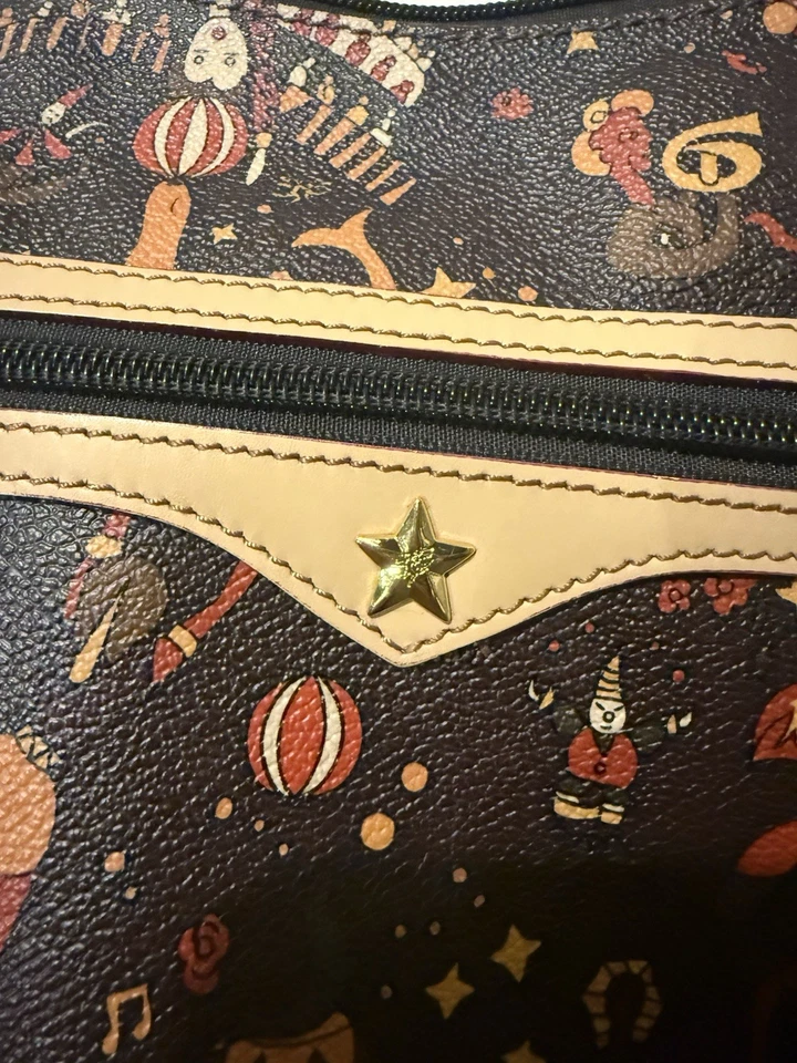 Lindo Bolso Bandolera de Hombro Piero Guidi Circo Mágico Cuero Marrón Lona Recubierta Foto 2 de 4