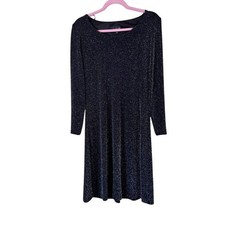 Xscape Black Glitter Mini Shift Dress Womens M Long Sleeve Cocktail Party Formal