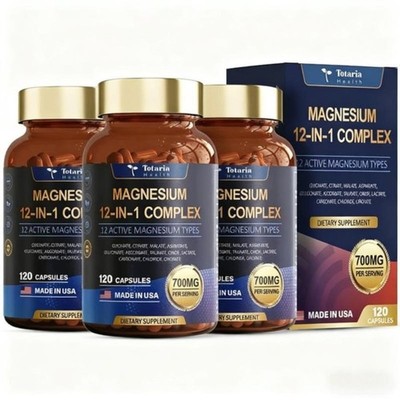 3-bottle   Totaria Magnesium 12-in-1 Complex 700mg.