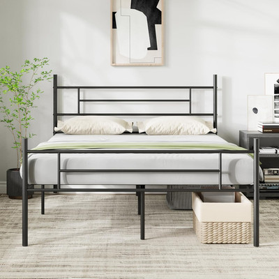 Stylish Metal Queen Bed Frame with Storage, No Box Spring Needed