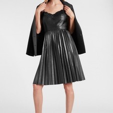 Express Faux Leather/Lace Pleated Mini Dress NWT Size S Date Night Party Edgy