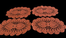 4 Vintage Hand Crocheted Doilies Oval Placemats 20x12 Coral Boho Cottage Granny