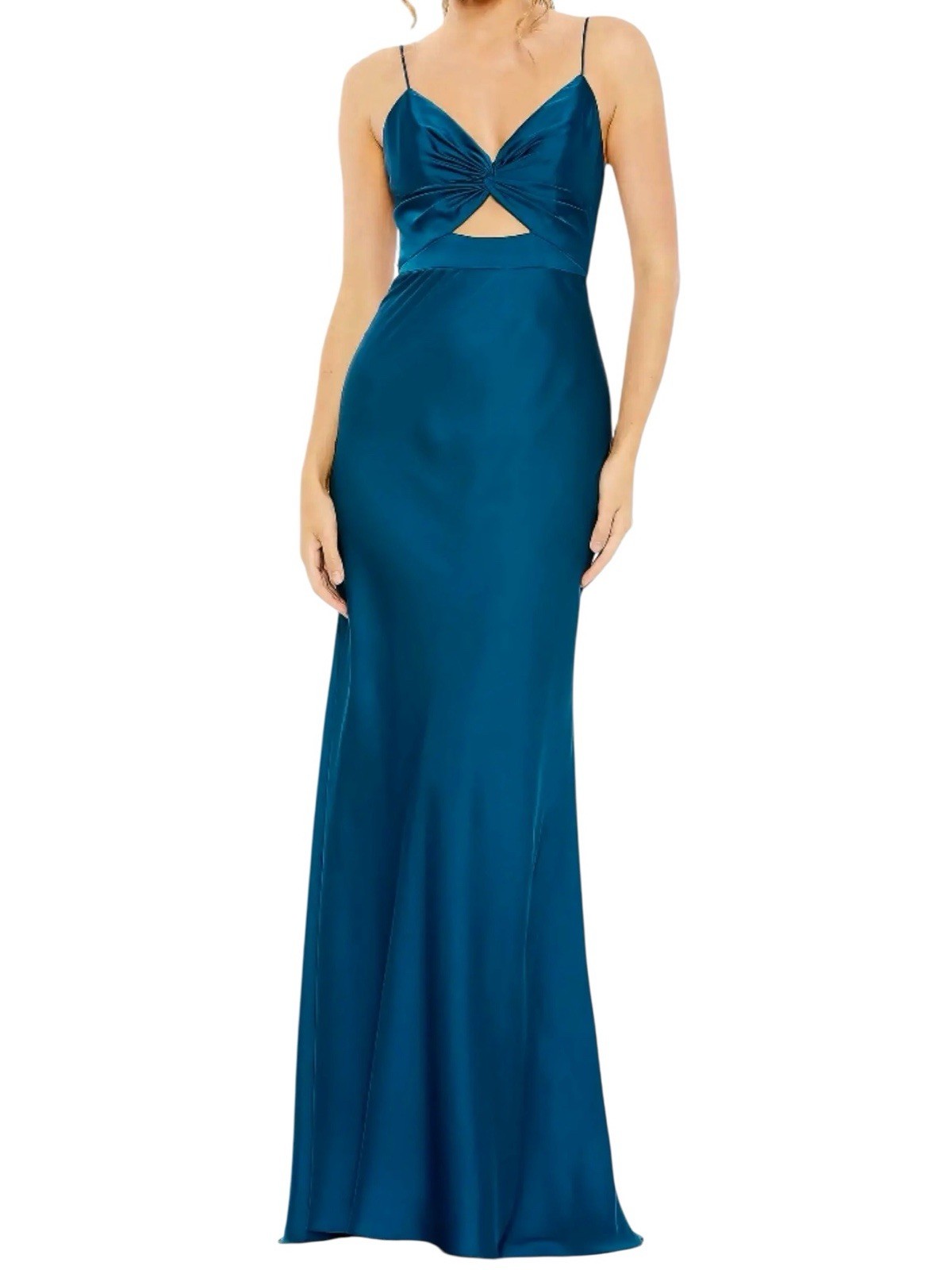 Ieena For Mac Duggal Ocean Blue Charmeuse Tie Front Keyhole Gown NWT Size 8