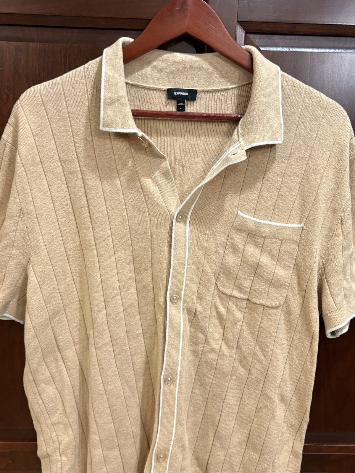 Express Button Down Polo Men Beige Size Large - image 2