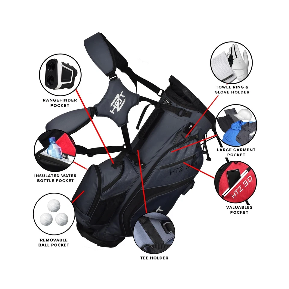 Bolsa de pie de golf Hot-Z 3.0 con divisor de 14 vías gris/negro Foto 2 de 4