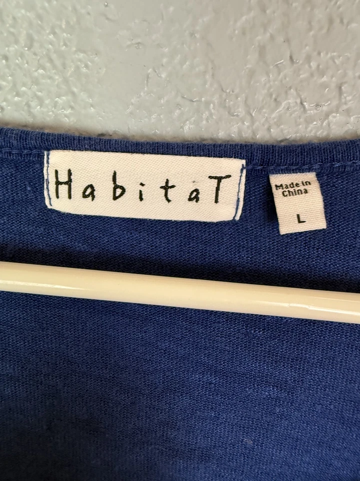 Suéter Habitat Mujer Grande Azul 100% Lino Ligero Pullover Puño Dividido Top Foto 2 de 4