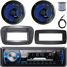 Pyle Single-DIN Marine Receiver W/Kit  Adapter Plate, 2x 6.5'' RGB LED Speakers