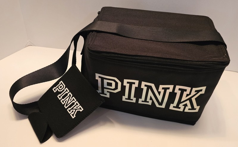 NEW  Victoria's Secret VS PINK Black  Cooler Lunchbox with Koozie