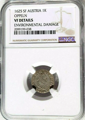 1625 SF Austria 1 Kreuzer, Oppelin, NGC VF Details, Rare Unlisted Type