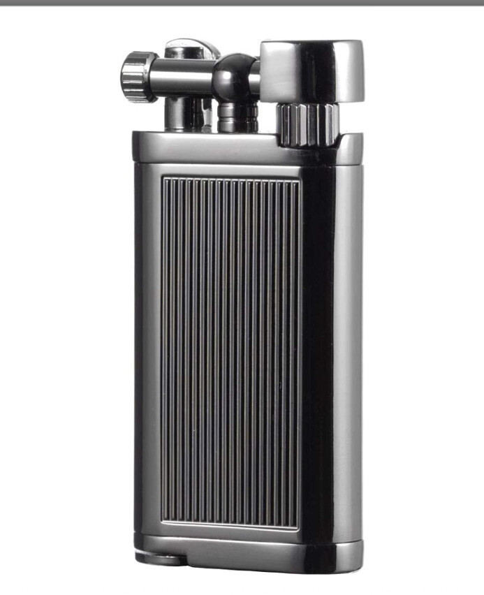 Antique Style Black Gun Metal Lift Arm Butane Lighter w/ Pipe Tamper New Boxed