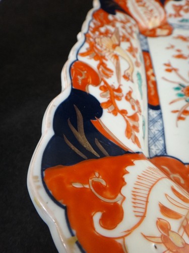 Lg. Antique Japanese Imari Square Porcelain Charger w/Bird, Cloud & Floral, 13 ½ - Picture 3 of 6