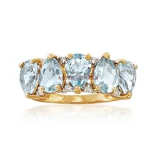 Natural Blue Topaz Gemstone with Gold Plated 925 Sterling Silver Women Ring 4005