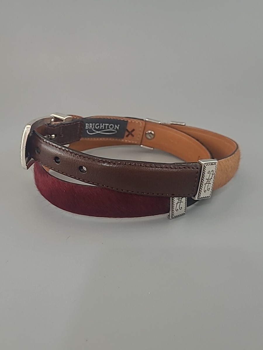 Brighton Multi-Color Pony Hair Silver Concho Leather Belt Sz 32 / M Brighton Multi-Color Horse HAIR Leather Concho Modern Belt  main image 2