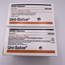 2 Boxes 50 each Uni~Solve 402300 Smith & Nephew Adhesive Remover Wipes 100 Total