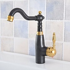 Black Gold Brass Swivel Spout Bathroom Basin Faucet Single Handle Sink Mixer Tap