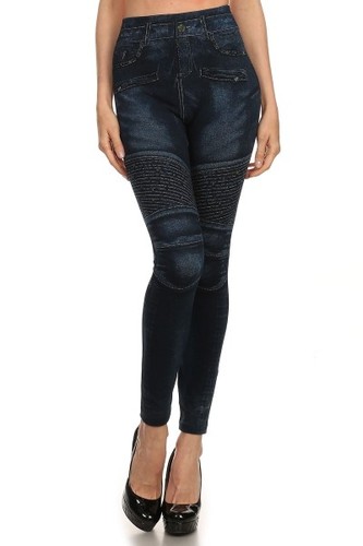 Damas Moda Cintura Alta Floral Leggings M Azul Denim Ajustado Pierna Elastizada - Imagen 6 de 34