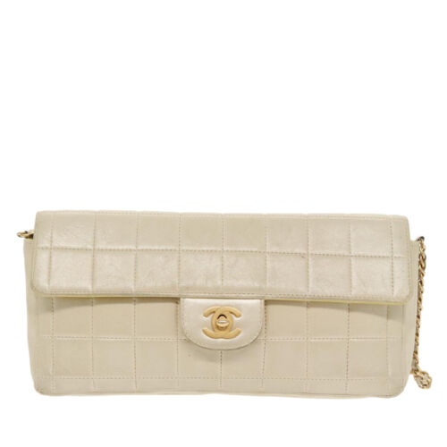 Chanel Chocolate Bar Beige Leather Shoulder Bag Authentic