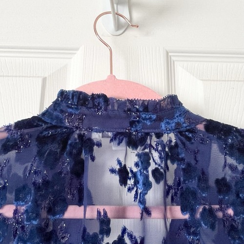 Sz 12 NWOT Chico's Velvet Burnout Floral Print Blouse Navy Blue Regency Career - Picture 10 of 13