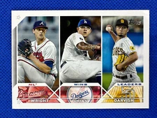 2023 #284 Wright-Urias-Darvish Topps Series 1 Baseball 2022 NL Wins Leaders