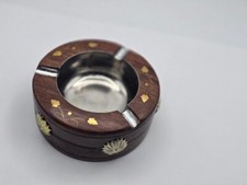 Vintage Wood & Steel Cigarette Ashtray Three Slot Cigar Smoke Friend Table Gifts