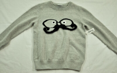 boys Spotted Zebra sweater size XS(4-5) gray long sleeve crew neck mustachio