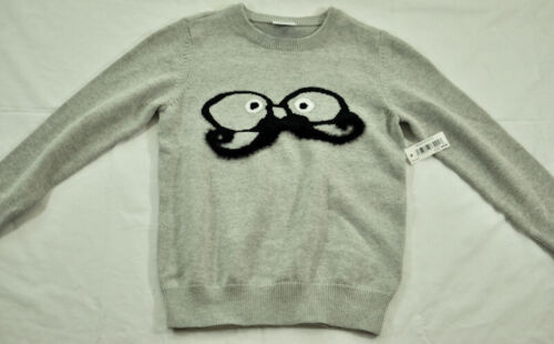 boys Spotted Zebra sweater size XS(4-5) gray long sleeve crew neck mustachio