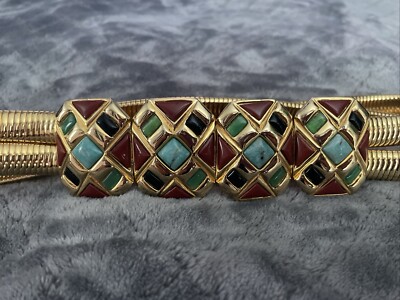 Vintage Judith Leiber Gold Tone Gems Snake Stretch Belt | eBay display picture 2