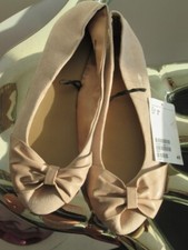 Dusky pink faux suede/leather bow ballet shoes, size 5, NEW from H&M