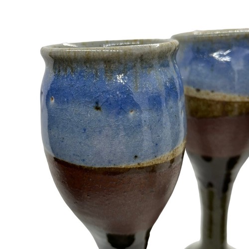 Ceramic Goblets Set of Four Vintage Handmade Set of Four Blue Brown Retro Wine - Picture 4 of 19